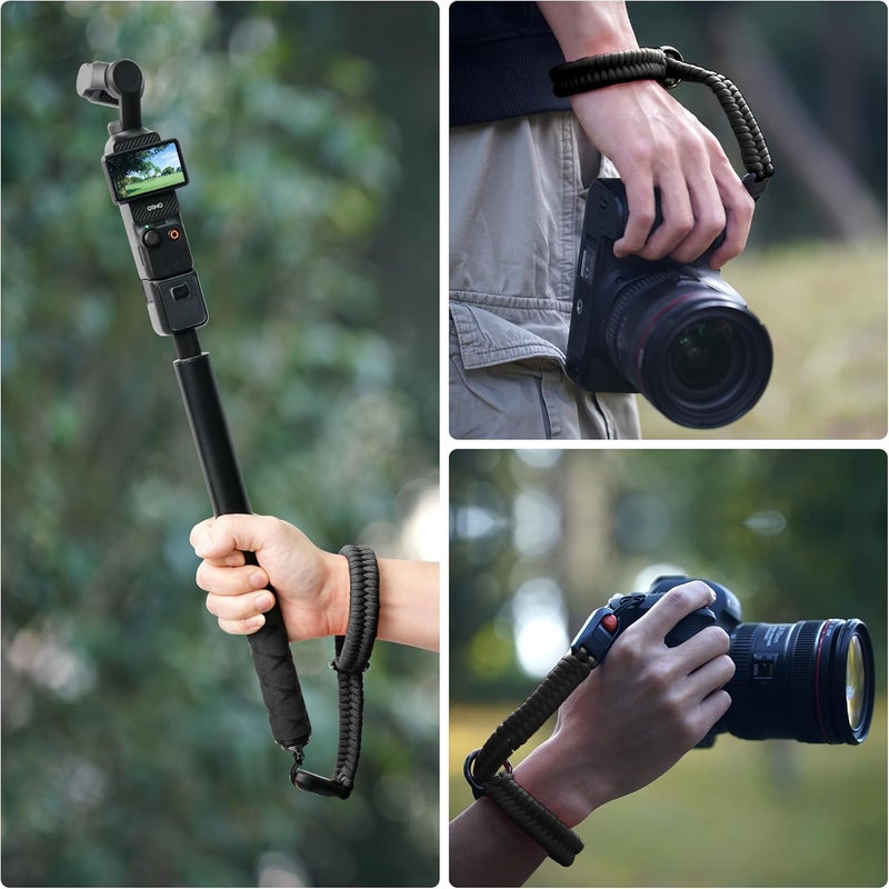 CYNOVA DJI Osmo Pocket 3 Accessories, Adjustable Nylon Hand Wrist Straps Lanyard with a 1/4" Screw, For Insta360 Selfie Stick, Go pro/Xtra Muse, Nikon Canon Sony Samsung Dslr Cameras, black - Image 2